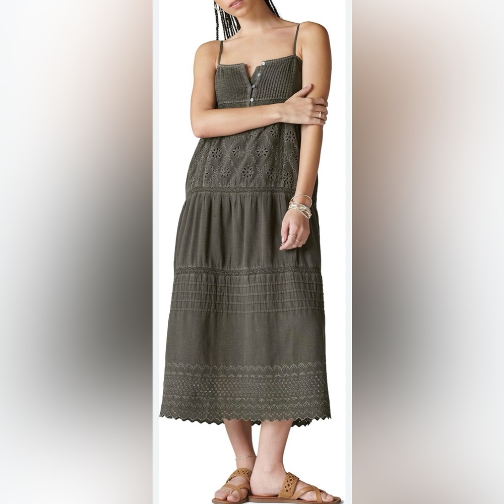 Lucky Brand Cutwork Paneled Maxi Dress